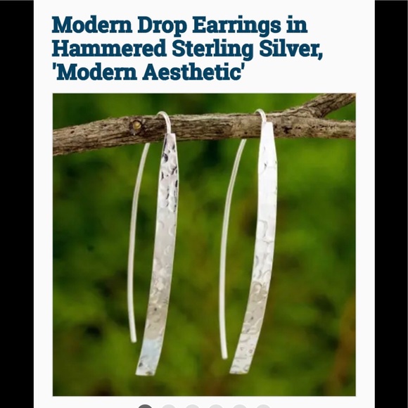 Hammered silver drop earrings - Picture 1 of 4